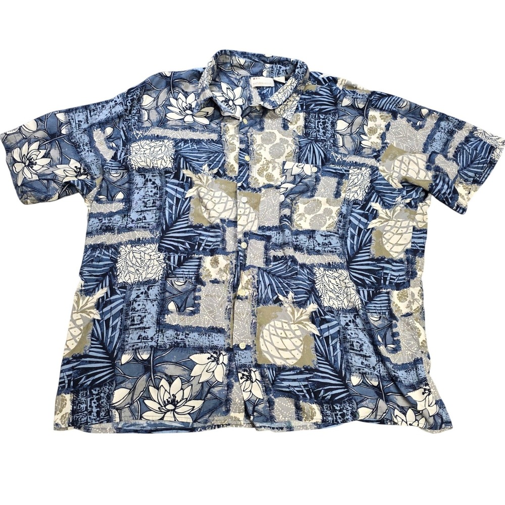 Natural Issue Hawaiian Shirt Men's‎ Size XXL Blue Tropical Pineapple Patchwork
